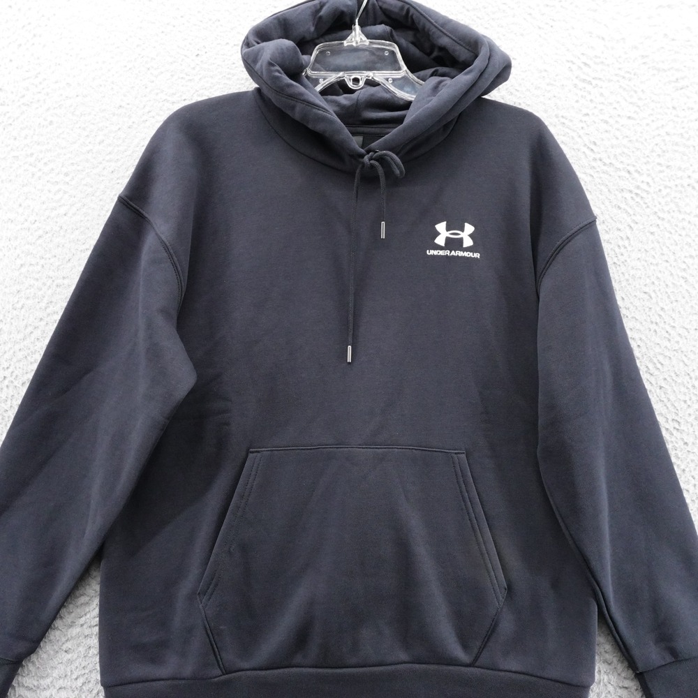 Under Armour Womens Medium Essential Fleece Hoodie Black Loose Fit Pullover NEW - Picture 3 of 14